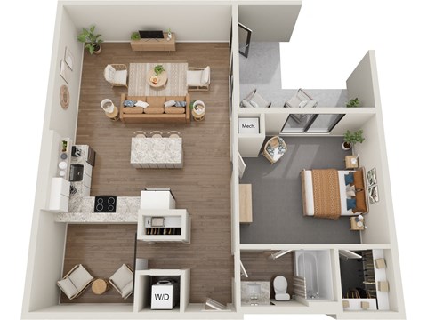 Floor plan for 1 bed, 1 bath, 930 sqft